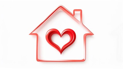 Red outline of a house with a red heart inside