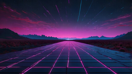 Retro Futuristic Neon Grid Landscape