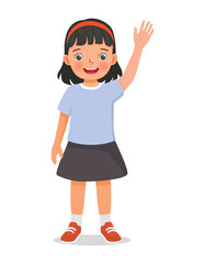 Little girl waving hand greeting saying hi expression