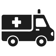 Silhouette design of an ambulance in side profile with emergency medical services symbol.