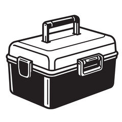 Vintage art style illustration of a black and white toolbox perfect for crafting designs