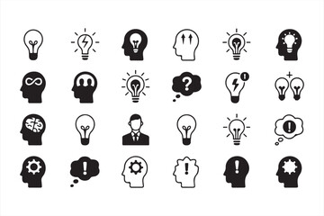 Set of Icons Depicting Brainstorming, Ideas, and Problem Solving