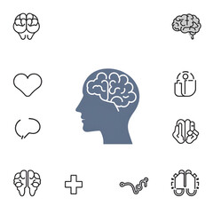 Mental health thin line icons set. Psychology concept. Mono line vector pictograms. Editable Stroke.