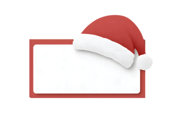 Presentation slide icon of Santa hat over a title frame, in minimal red and white, for callouts or emphasis, isolated on a white background, in a simple style, with a transparent PNG f