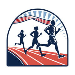 Silhouette of Marathon Runners Crossing Finish Line &ndash; Vector Illustration

