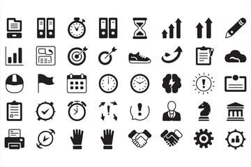 Simple Icons Representing Work, Planning, and Decision Making in Business