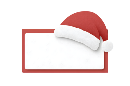 Presentation slide icon of Santa hat over a title frame, in minimal red and white, for callouts or emphasis, isolated on a white background, in a simple style, with a transparent PNG f