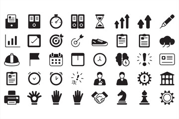 Icons Representing Time, Goals, and Business Strategies for Professionals