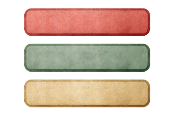 Color-coded holiday info boxes with simple rounded corners and flat texture for slide layouts, in pastel red, green, and gold, isolated on a white background, in a simple style, with a transparent PNG