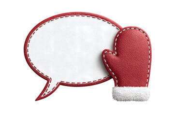 Christmas-themed callout bubble in the shape of a mitten with stitched outline, for highlighting quotes, isolated on a white background, in a simple style, with a transparent PNG