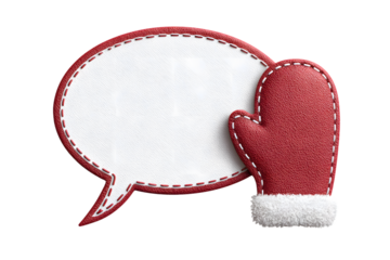 Christmas-themed callout bubble in the shape of a mitten with stitched outline, for highlighting quotes, isolated on a white background, in a simple style, with a transparent PNG
