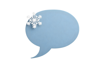 Highlight bubble with snowflake badge in the corner and curved speech-bubble tail, for calling out quotes or keywords, isolated on a white background, in a simple style, with a transparent PNG