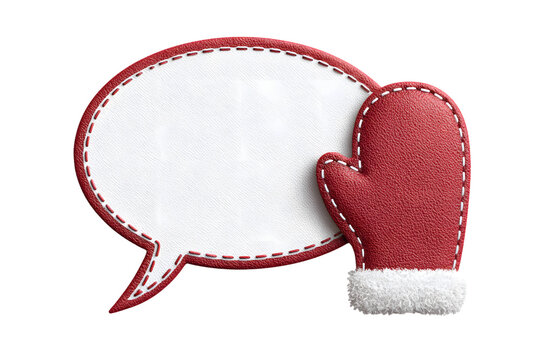 Christmas-themed callout bubble in the shape of a mitten with stitched outline, for highlighting quotes, isolated on a white background, in a simple style, with a transparent PNG