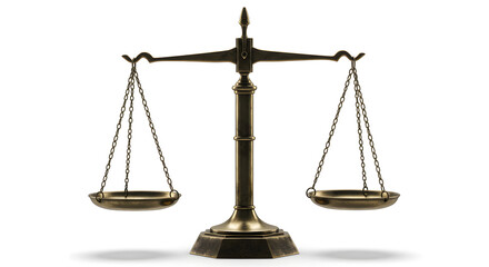 Antique Brass Scales of Justice on White Background