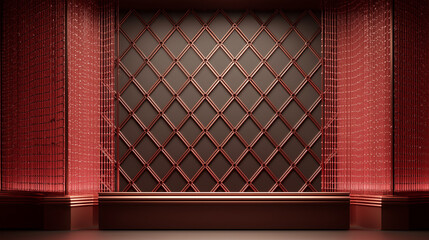 Oriental stage design with diamond wooden frame pattern. Concept for theatre and play, performance pedestal