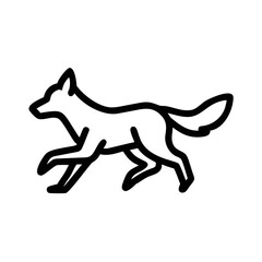 Black silhouette depicting a running fox in minimalist style against a white background