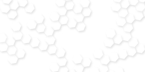 Modern seamless geometry pattern hexagon, The pattern of white hexagons is arranged in a slightly irregular, organic layout, white and gray hexagon honeycomb geometric copy space.