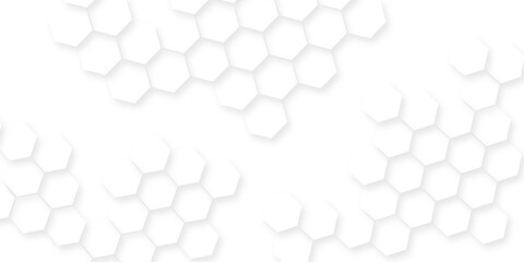 Hexagonal structure futuristic white background, Seamless pattern with honeycomb design, Abstract geometric mesh cell texture.