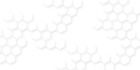 Featuring interlocking hexagons in shades of white with subtle variations, Futuristic abstract honeycomb mosaic white hexagon background.