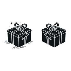 Black Gift Box with Bow Silhouette – Minimal Vector Illustration


