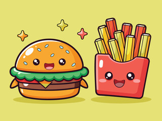 Kawaii French Fries and Burger Animation