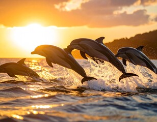 dolphins at sunset