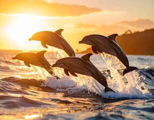 dolphins in sunset