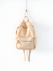 Minimalist pristine backpack hanging against nothingness showcasing simplicity and practicality