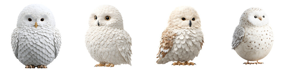 Fototapeta premium Adorable Snowy Owl Collection on White Background