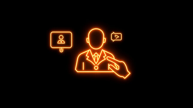 Glowing neon line consultant icon with animated user interaction. Consultant animation HD video isolated on black background.