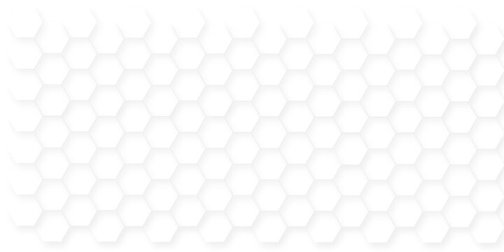 Featuring interlocking hexagons in shades of white with subtle variations, Futuristic abstract honeycomb mosaic white hexagon background.