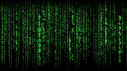 Digital rain of green numbers