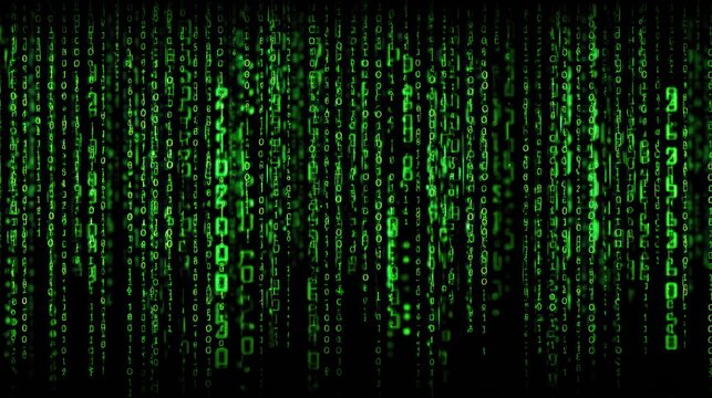 Digital rain of green numbers