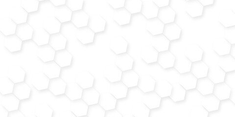 A pattern of white hexagon shapes arranged subtle shadows that create a three-dimensional, layered effect, the geometric repetition and depth of the hexagonal grid.