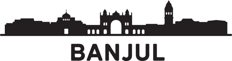 Banjul Skyline Silhouette Arch 22 Colonial Buildings Gambian Capital City Vector in Flat Black Style