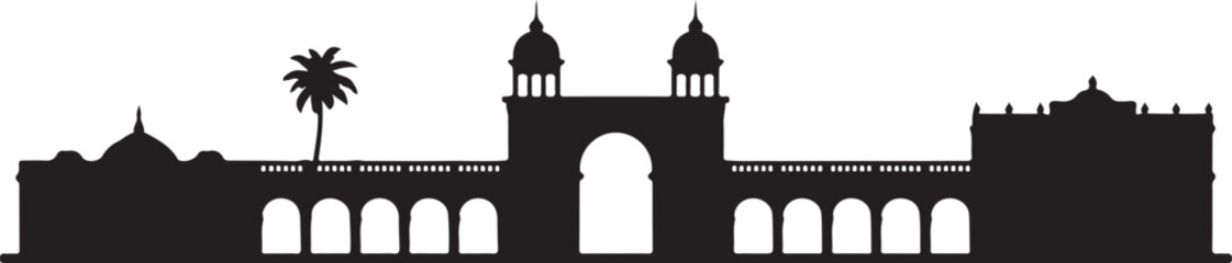 Banjul Skyline Silhouette Arch 22 Colonial Buildings Gambian Capital City Vector in Flat Black Style