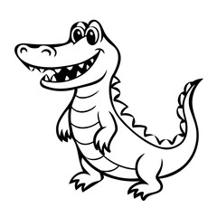 A cheerful cartoon alligator with a big smile is isolated on white background, showcasing its playful nature