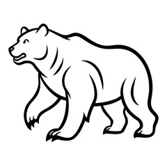 A black and white illustration of a walking bear isolated on white background