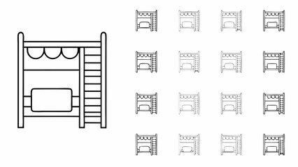 Multiple bunk bed illustrations with ladders and mattresses in a grid pattern on a white background