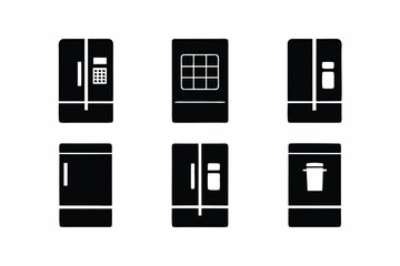 set of smart fridge icon  vector silhouette illustration isolated on white background