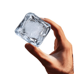 Hand Holding Large Clear Ice Cube, Dramatic Lighting, Refreshing Coolness