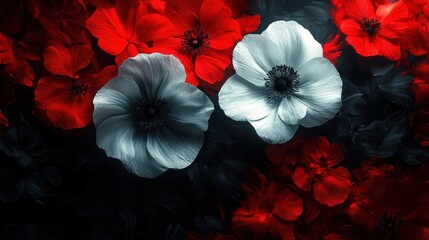 Red and White Flowers: Dark Floral Art