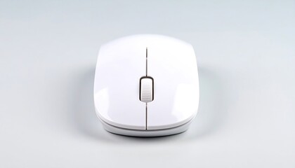 White wireless computer mouse, top view, on white background
