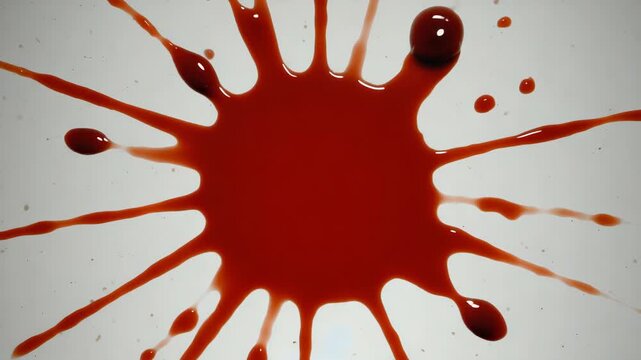 Realistic dripping blood effect creating dramatic splash on white canvas