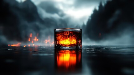 Ember Glow: Dark Glass, Fire Reflection
