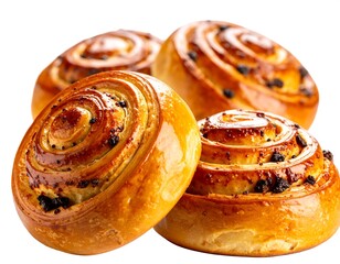Golden swirls: A delightful medley of freshly baked cinnamon rolls on pure backdrop