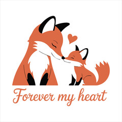 Obraz premium Adorable mother fox and cub sharing a tender moment with a heart
