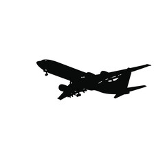 Black silhouette of a jet airplane ascending aircraft aviation