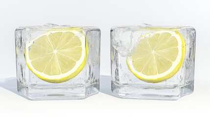 Frozen Lemon Slices in Ice Cubes