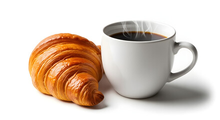 Croissant and Coffee Still Life on White Background